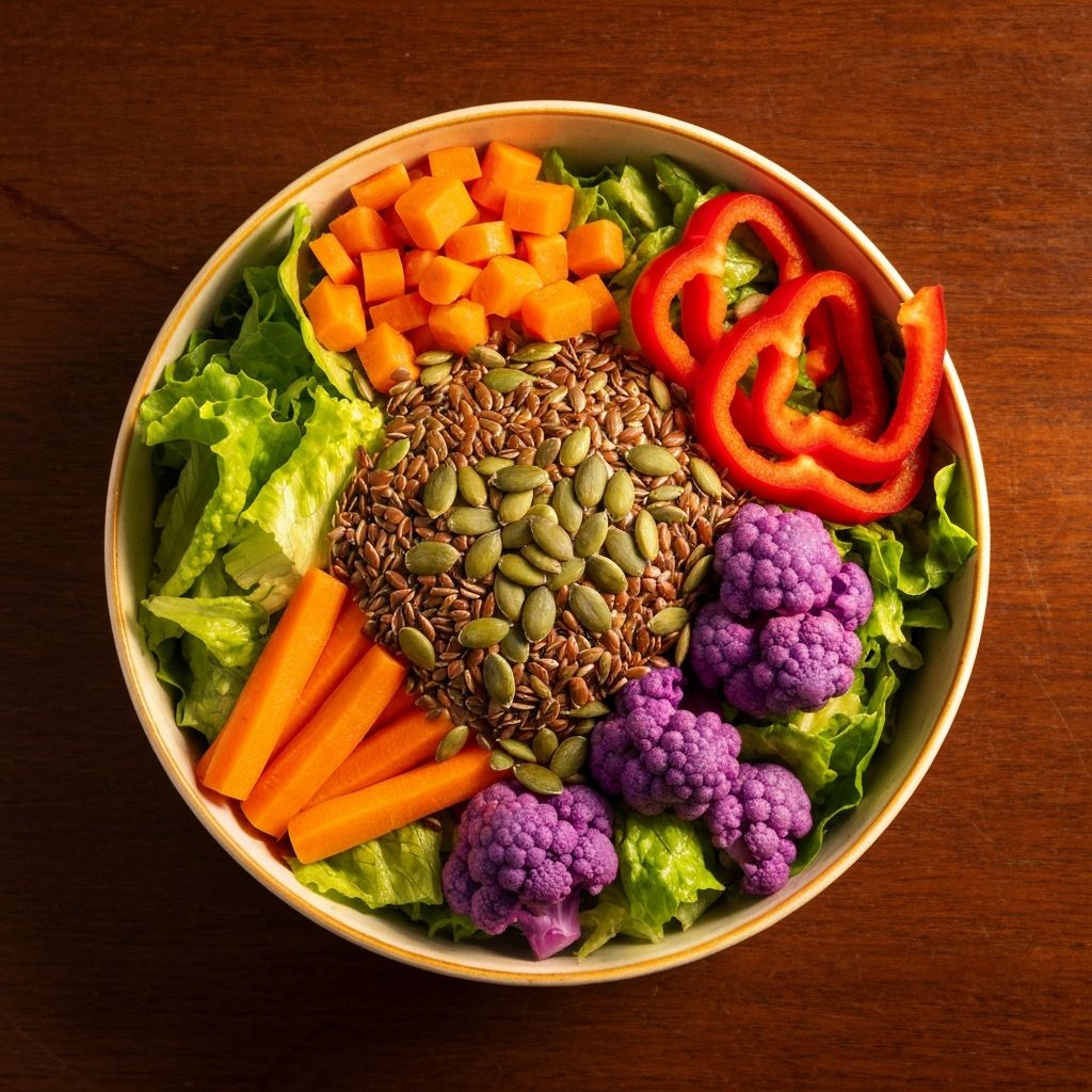Colorful salad bowl on a wooden table